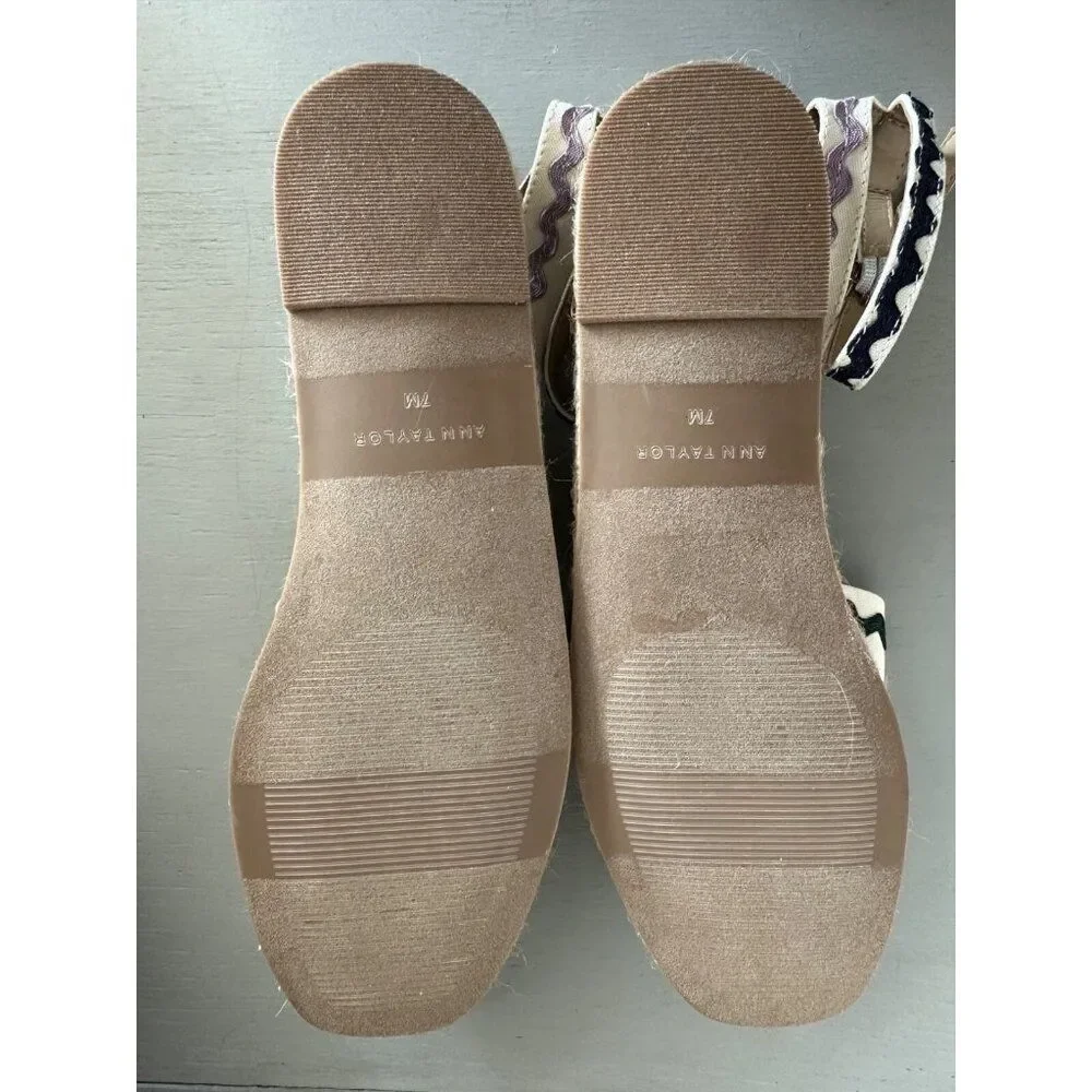 Ann Taylor Isabella Rainbow Rick Rack Linen Espadrille Flats Women's 7M